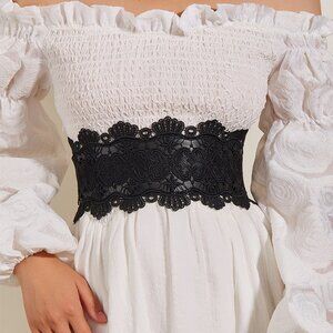 2/$30 Black PU Leather Lace Elastic Waist Belt Stretch Wide For Dress Blouse